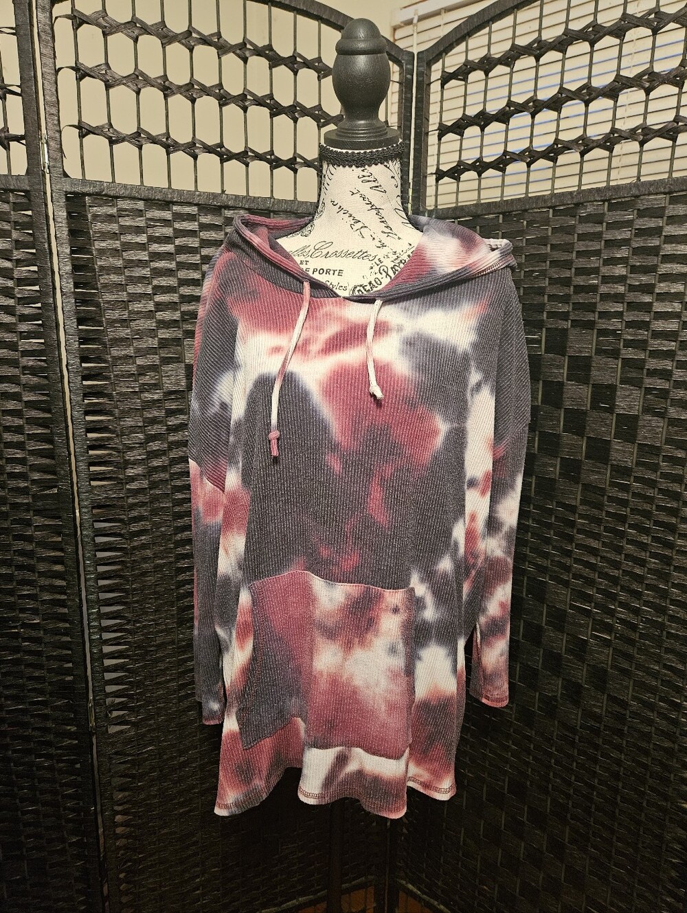 Chaser Tie-Dye Waffle Knit Hooded Sweater - Pink & Gray